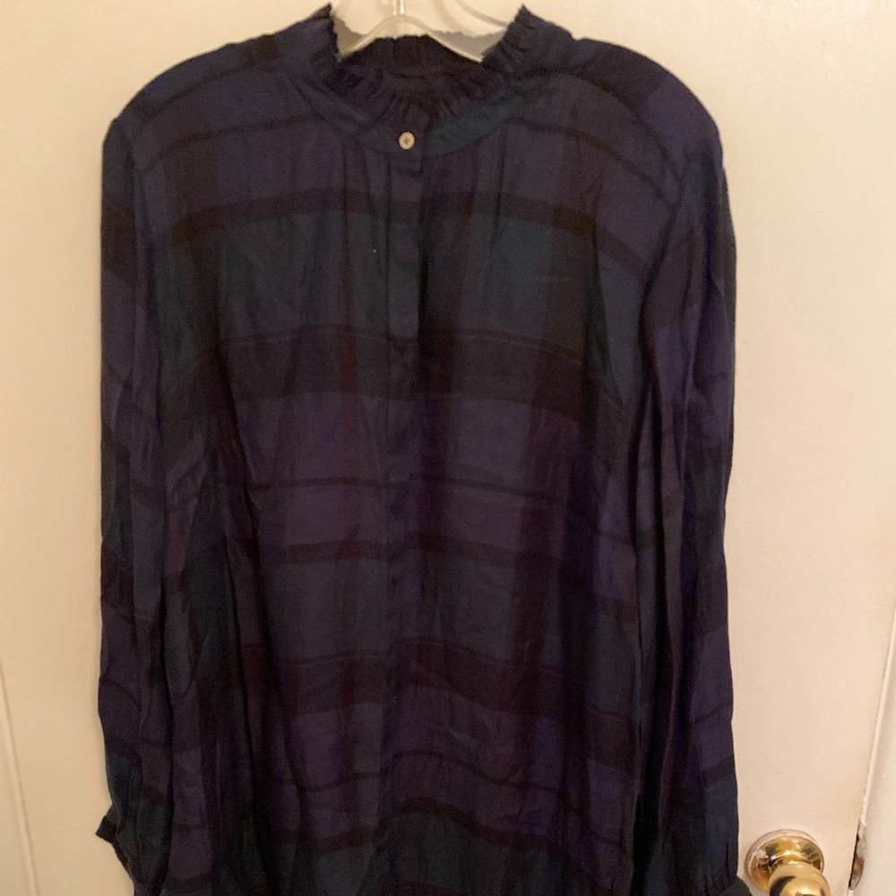 Loft Green and Navy Plaid Blouse - Long Sleeves